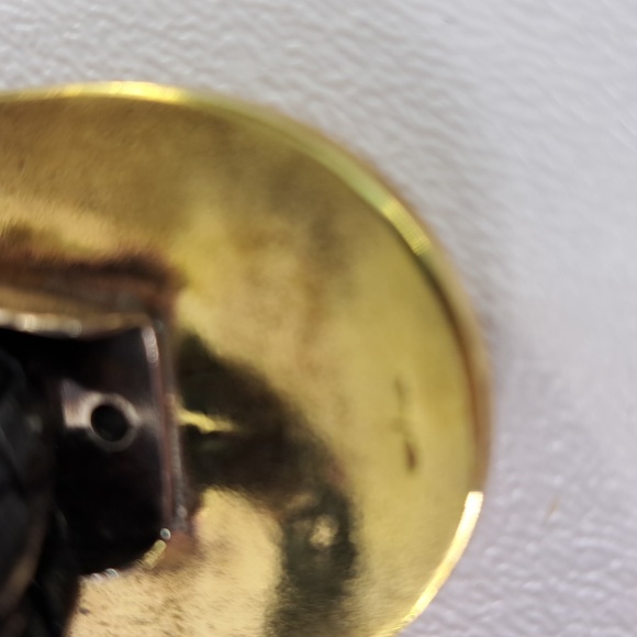 Vintage Buffalo Head Inlay Exotic Wood Brass Bolo With Turquoise Eyes - Picture 6 of 12